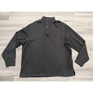 Polo Ralph Lauren Men's Black Estate Rib Blue Pony Long Sleeve 1/4 Zip Size‎ XL